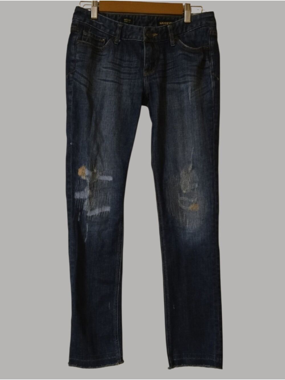 Express Jeans Womens Size 8 Blue Skinny Leg Frayed-hem Frayed Hem Distressed